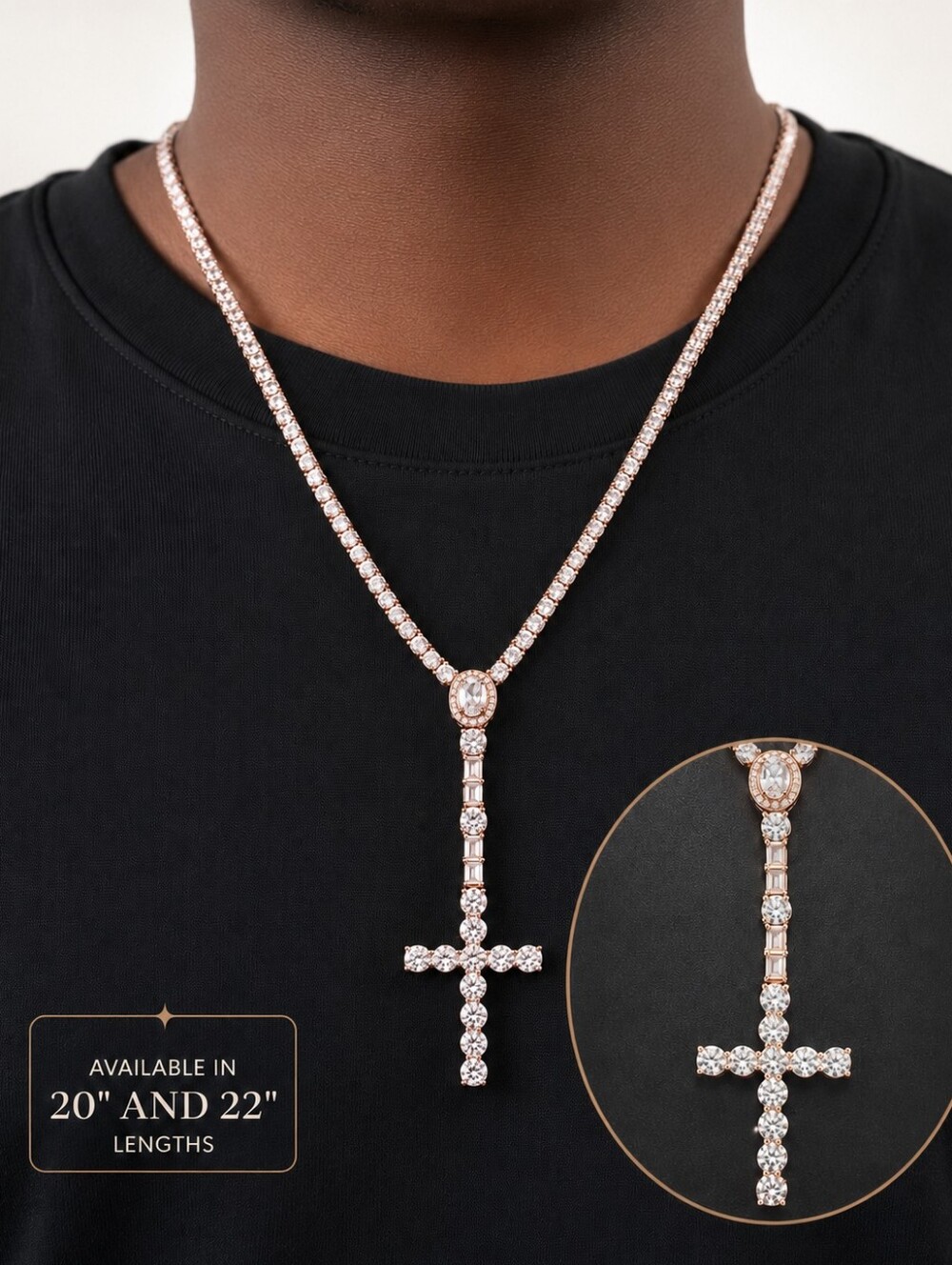 VVS1 D Color Moissanite Diamond Cross Pendant and Necklace - 20 Inches